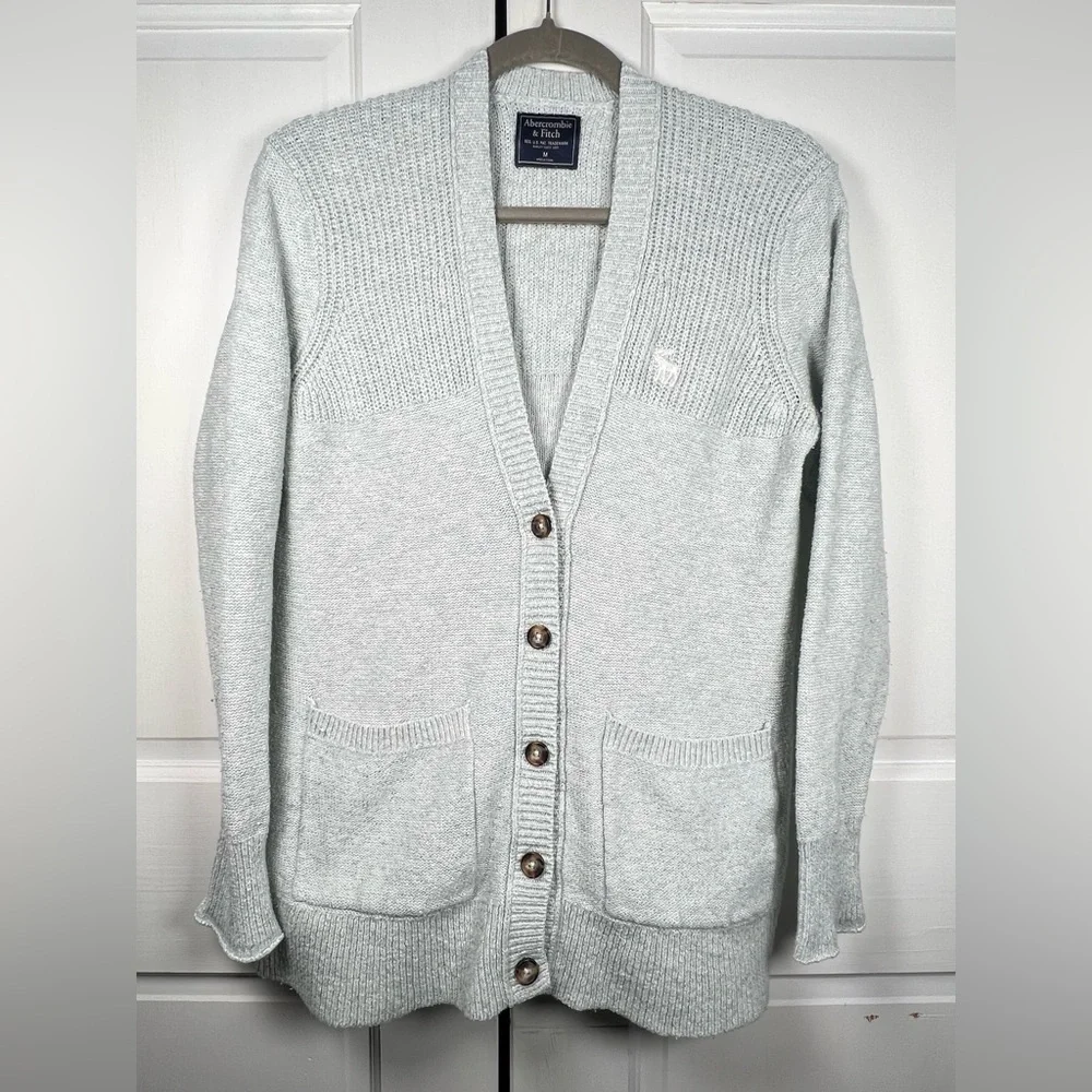 Abercrombie & Fitch Icon Boyfriend Cardigan Heathered Light Mint Green Size M - Picture 3 of 10